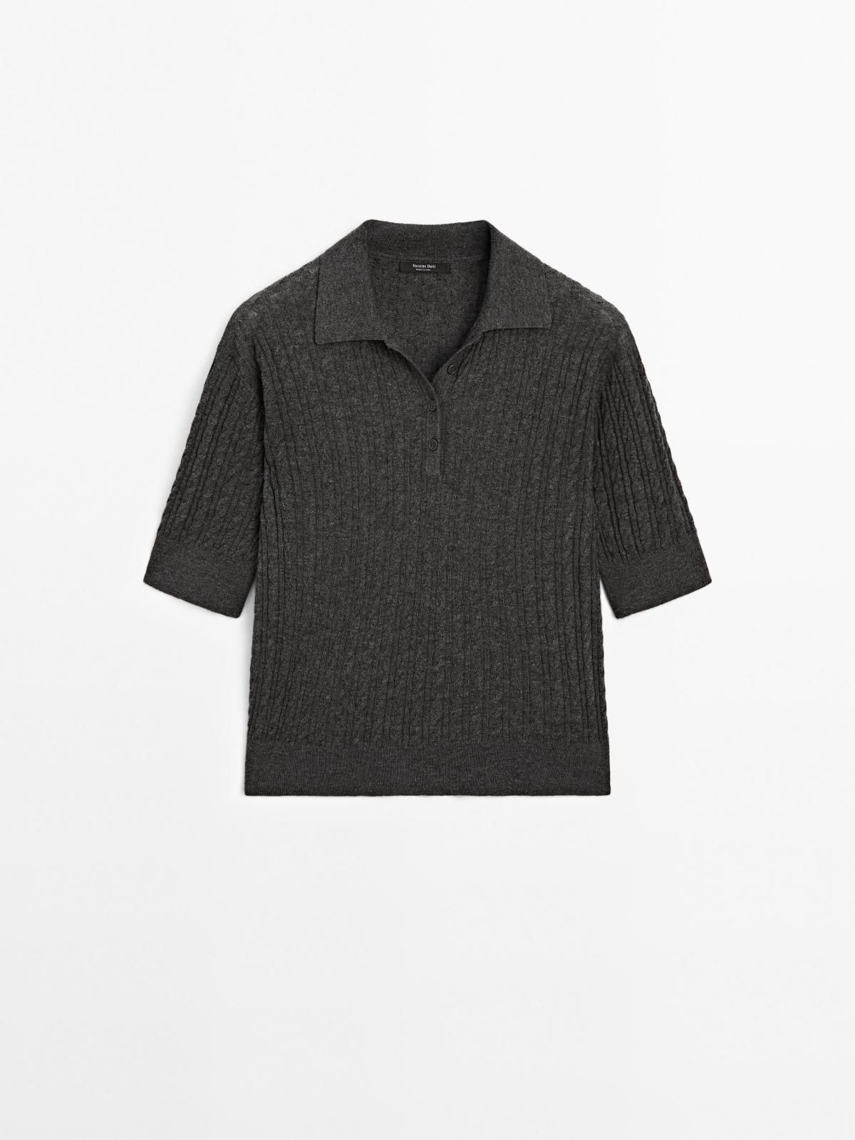 마시모두띠 울블렌드 브이넥 반팔 케이블 니트 폴로 셔츠 5687/579 ANTHRACITE GREY - 상품 이미지