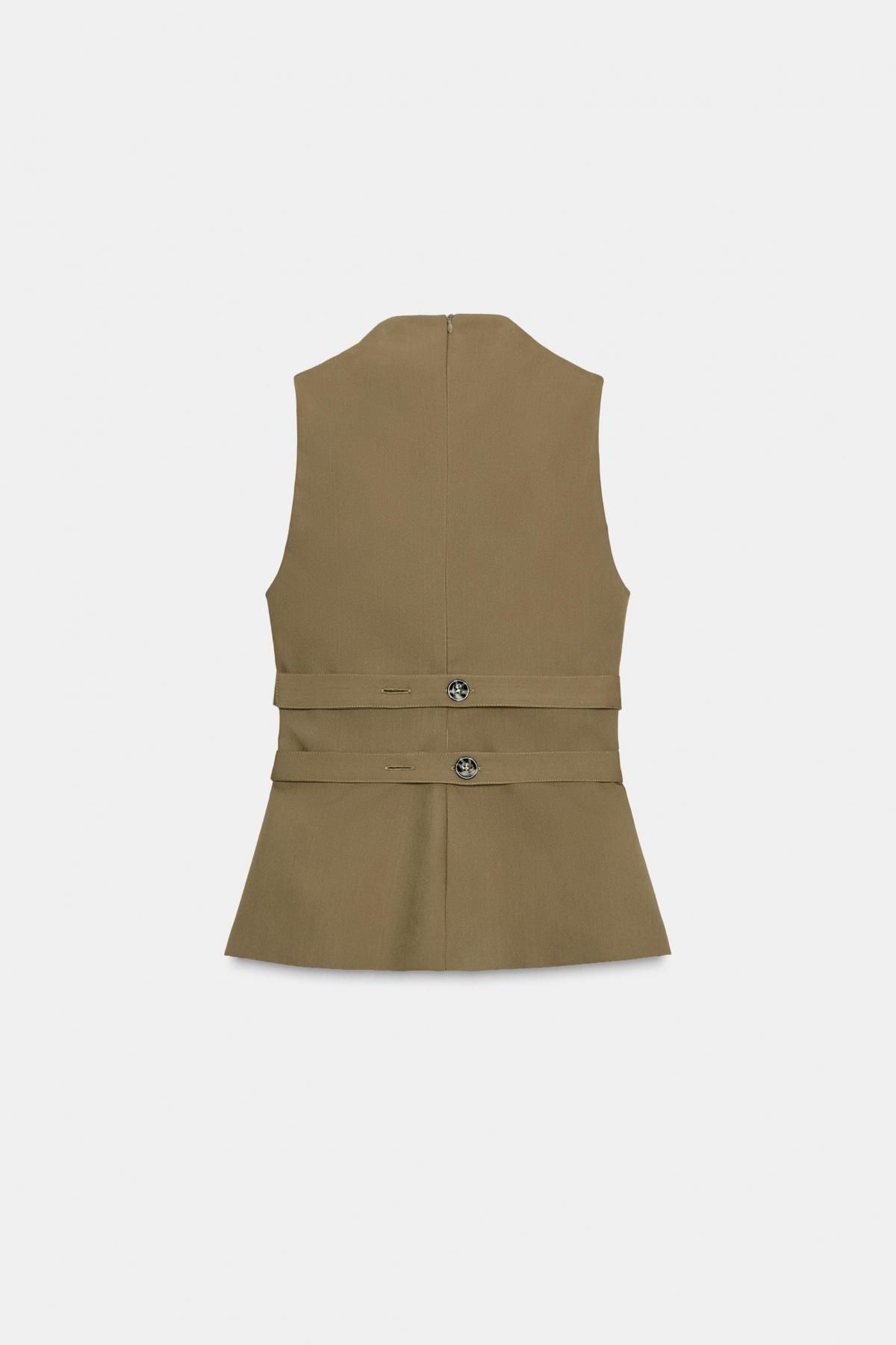 자라 테일러드 하이넥 버튼 더블 민소매 베스트 3067/146 KHAKI - 상세 이미지 5
