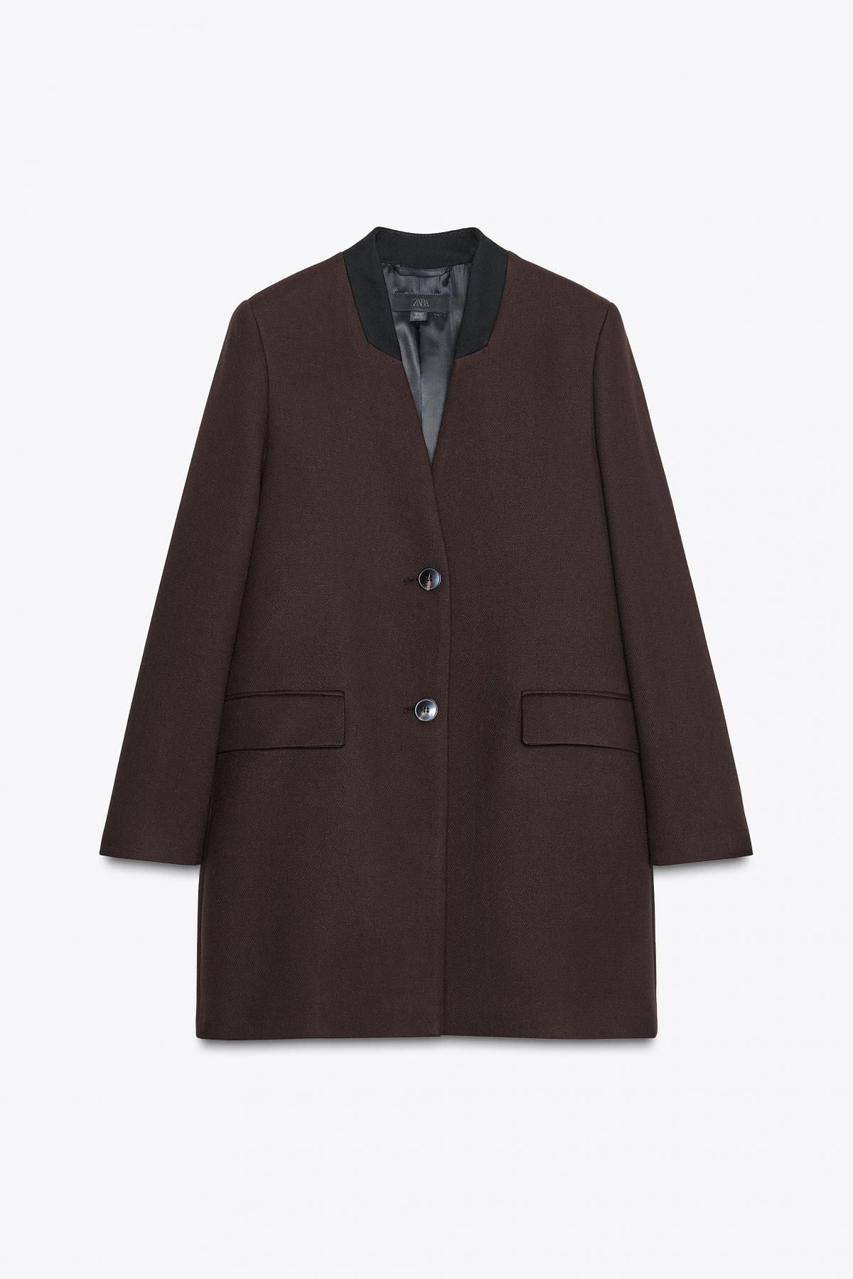자라 테일러드 숄더패드 칼라리스 롱코트 8455/125 BROWN - 메인 이미지
