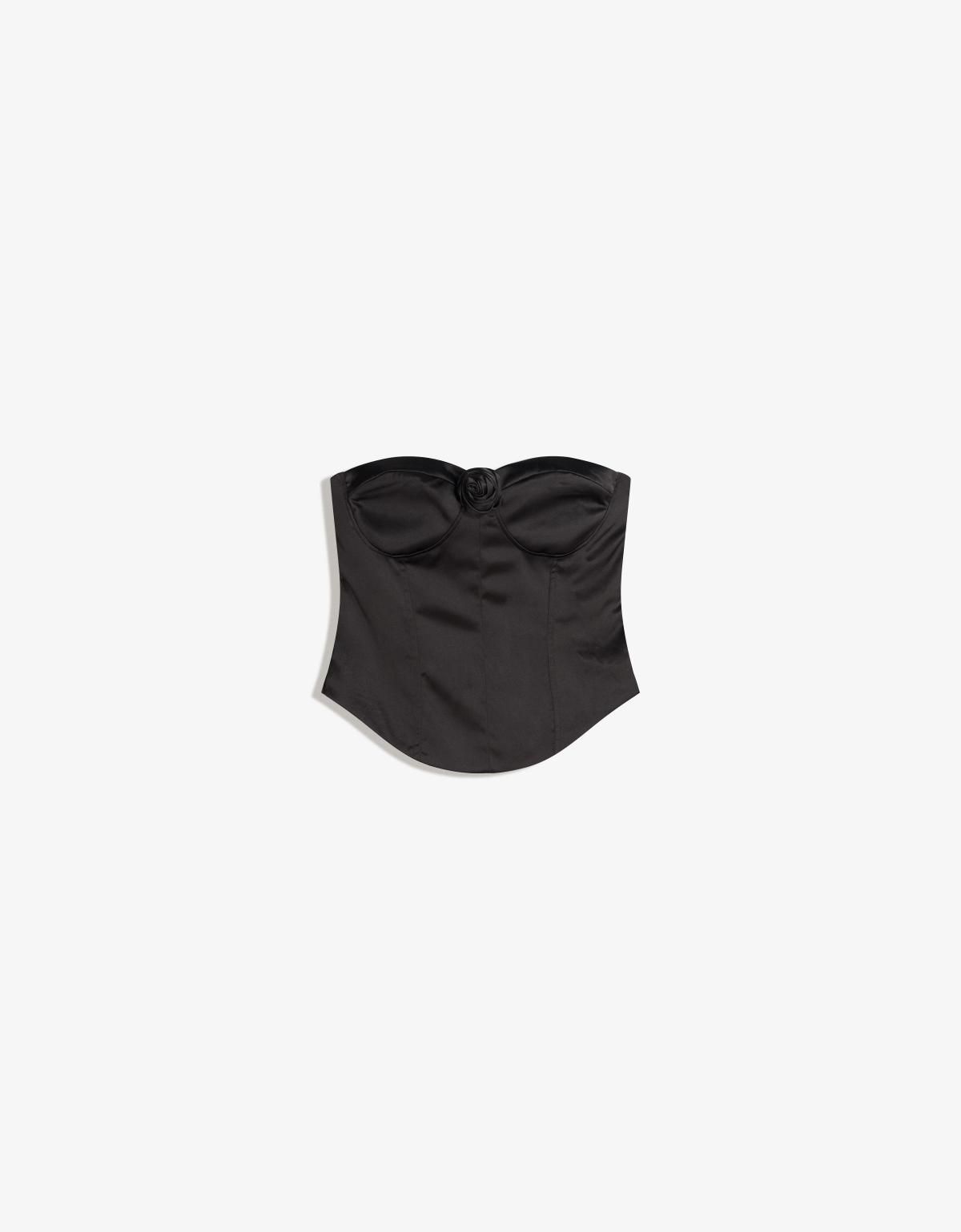 버쉬카 블랙 슬림핏 플로럴 새틴 튜브탑 8771/710 BLACK - 상품 이미지