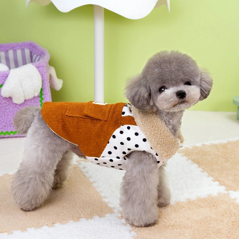 강아지옷 땡땡이 무늬 가을 겨울 골덴 기모 티셔츠 - 상세 이미지 4