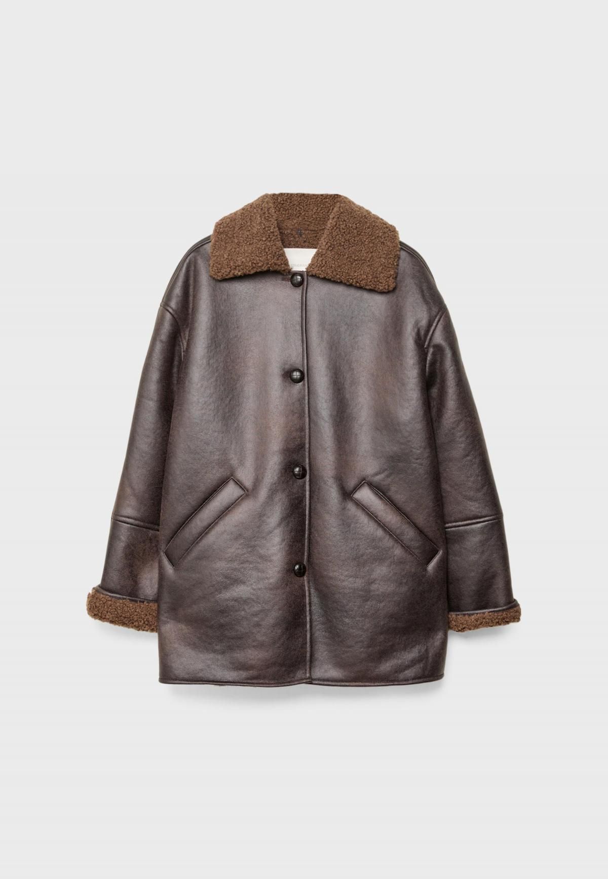스트라디바리우스 오버사이즈 더블페이스 무스탕 버튼 자켓 8612/473 BROWN - 메인 이미지