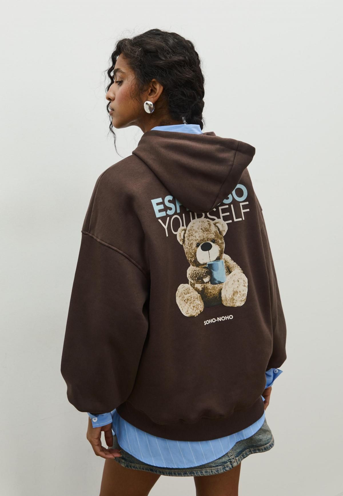 스트라디바리우스 캐주얼 루즈핏 그래픽 프린트 후드티 6673/971 BROWN - 상세 이미지 5