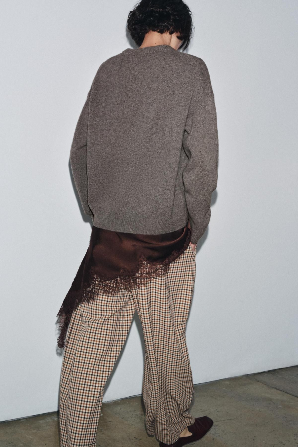 자라 프리미엄 캐시미어 울 라운드넥 니트 긴팔 스웨터 6771/105 BROWN / TAUPE - 상세 이미지 4