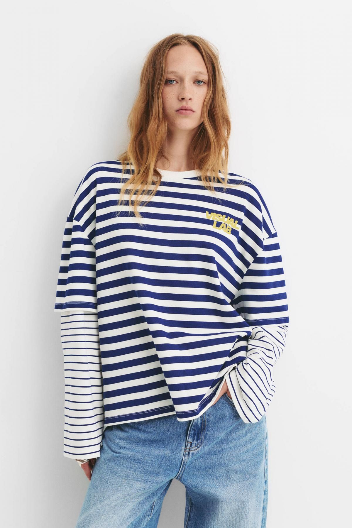 풀앤베어 스트라이프 테크니컬 더블슬리브 라운드넥 티셔츠 7152/339 STRIPED - 상세 이미지 3