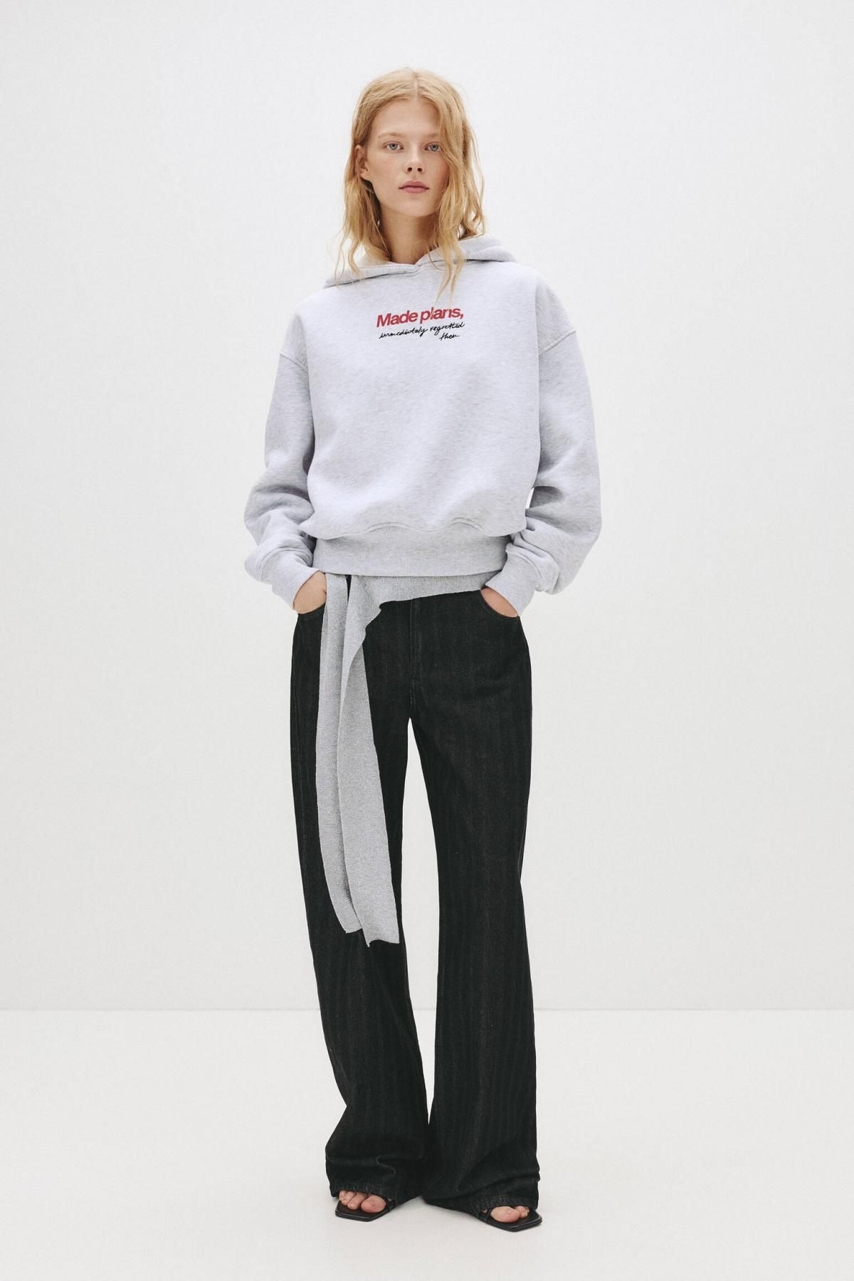 풀앤베어 스트리트 레터링 자수 코튼블렌드 후드티 7560/344 GREY MARL - 상세 이미지 5