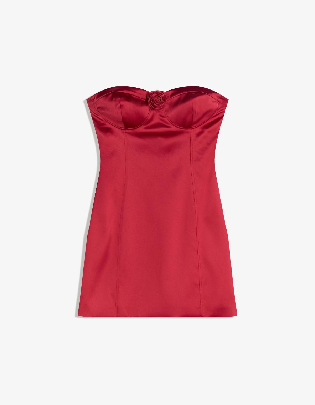 버쉬카 새틴 플로럴 미니 원피스 5757/710 CORAL - 상품 이미지