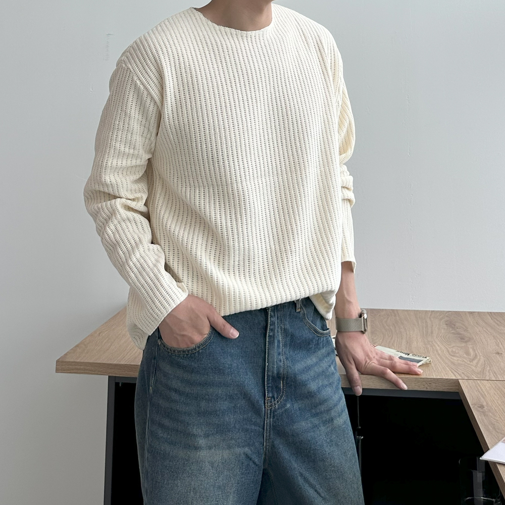 남자 티셔츠 구김없는 오버핏 이너 보트넥 티셔츠 남자 긴팔티 - 상품 이미지