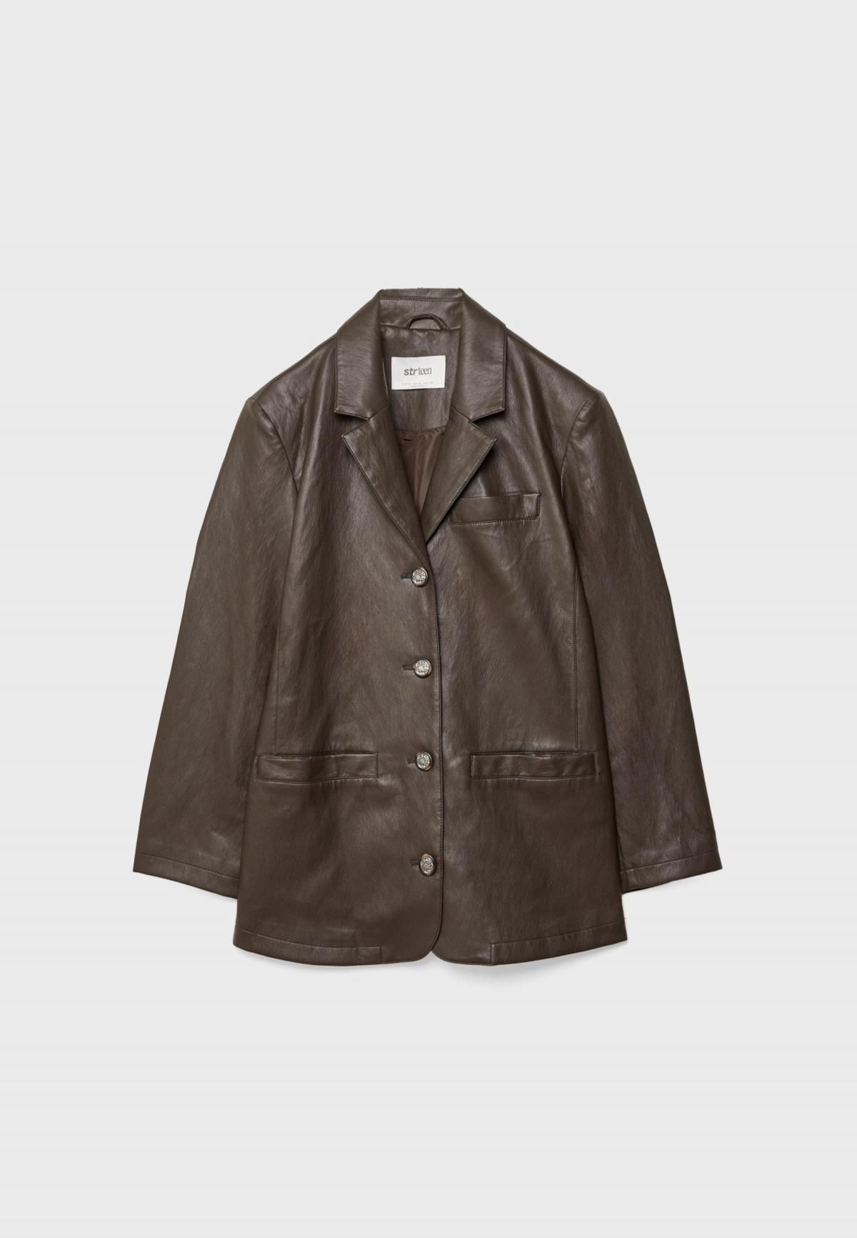 스트라디바리우스 오버사이즈 페이크레더 테일러드 재킷 8859/783 BROWN - 상품 이미지
