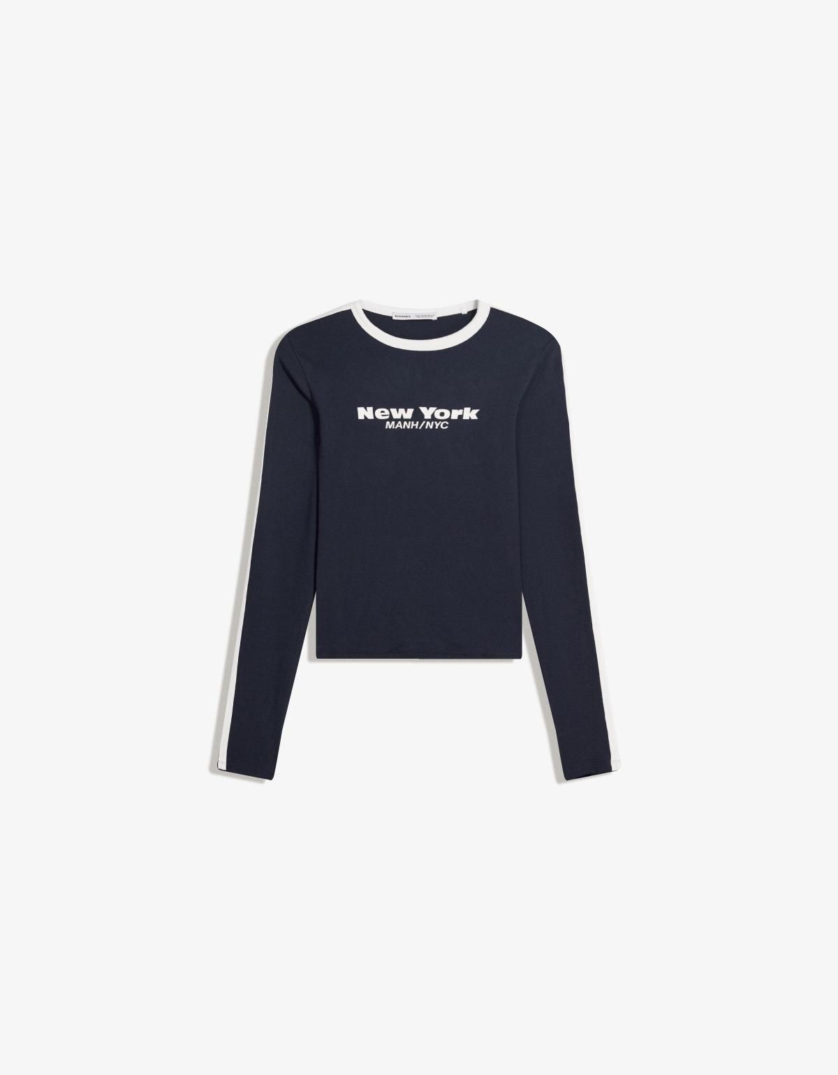 버쉬카 스트릿 레터링 크롭 긴팔 티셔츠 7804/134 NAVY - 상품 이미지