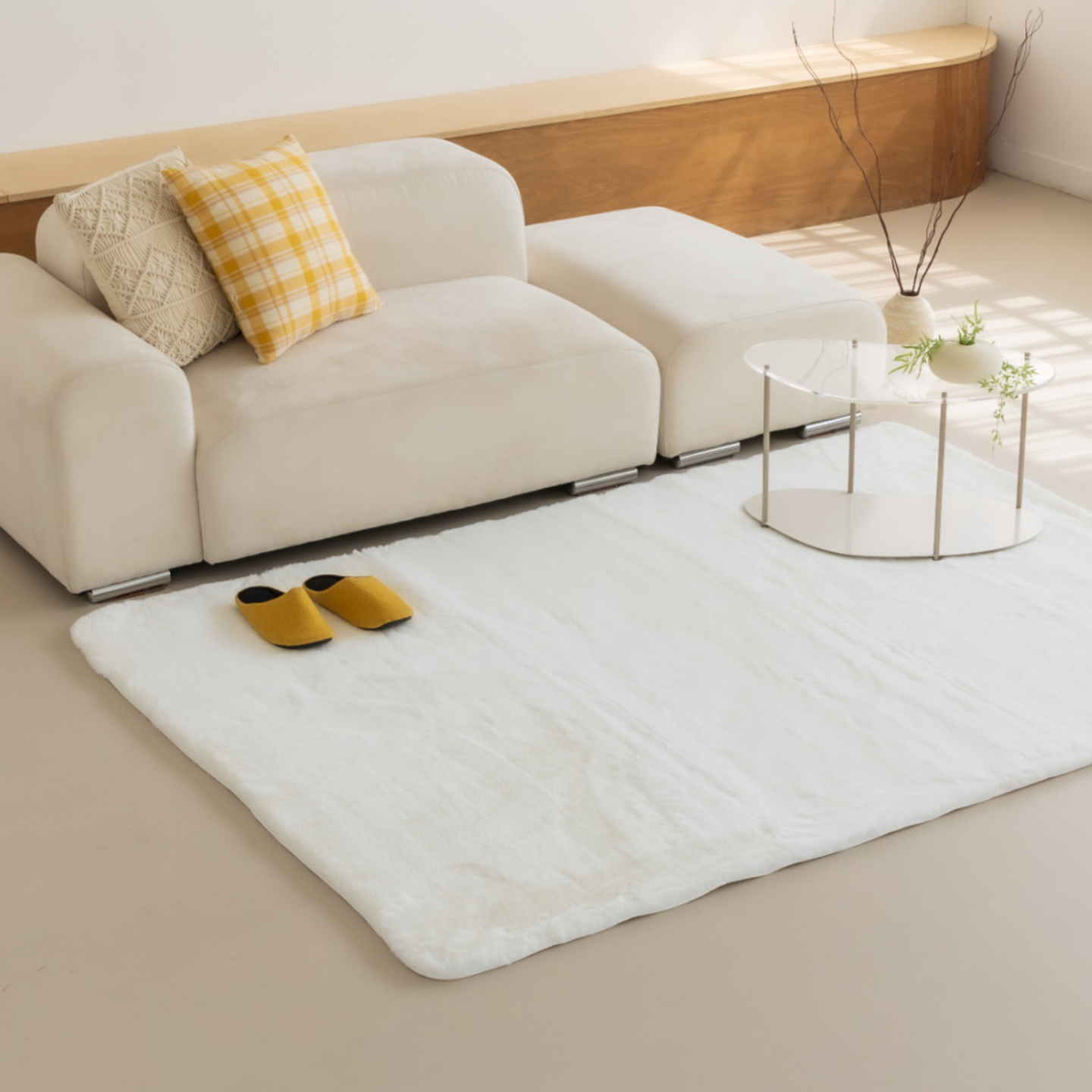 먼지없는 워셔블 장모 온감 러그 대형 거실 침실 원룸 에코퍼 화이트, 100x150