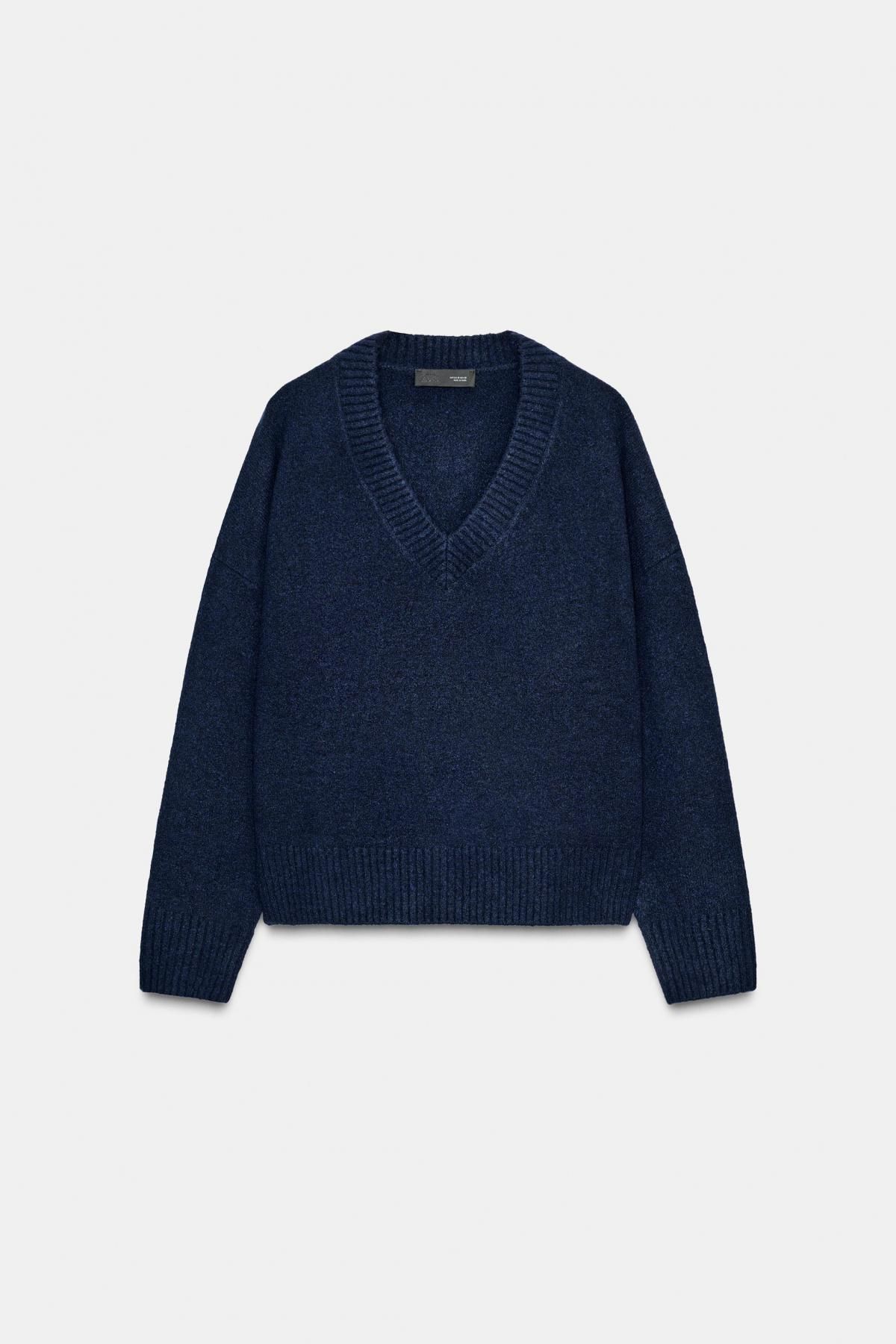 자라 소프트 브이넥 베이직 니트 스웨터 2142/169 NAVY BLUE - 상품 이미지