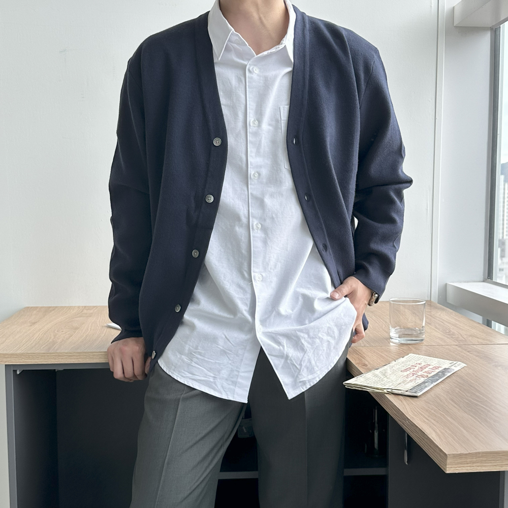 남자 가디건 오버핏 비스코스 위셔블 정장 남자 니트가디건 - 상세 이미지 3