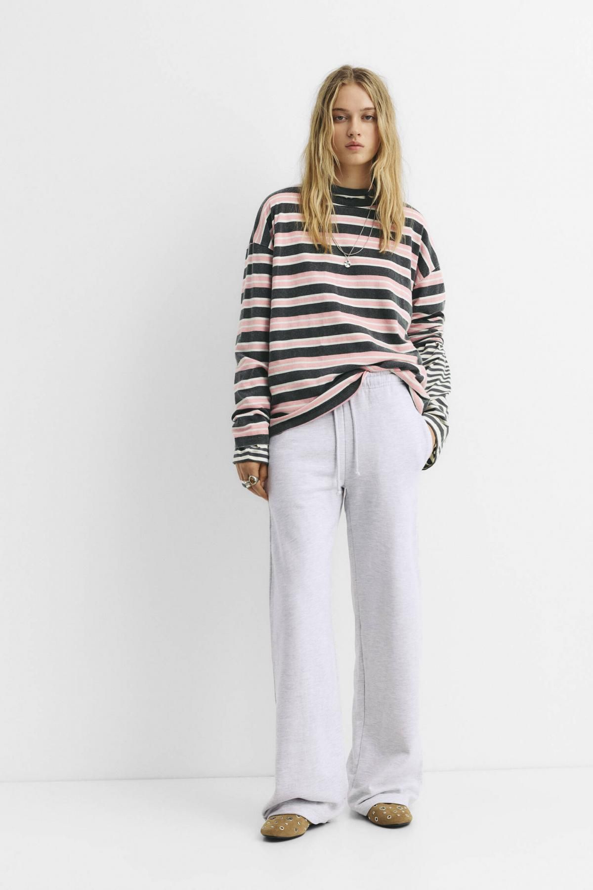 풀앤베어 코튼블렌드 플루이드 트레이닝 와이드 팬츠 7675/310 GREY MARL - 상세 이미지 2