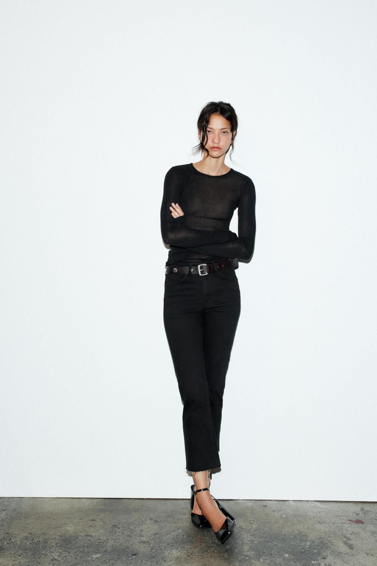 자라 하이웨이스트 크롭 부츠컷 블랙 데님 팬츠 4592/217 BLACK - 상세 이미지 2