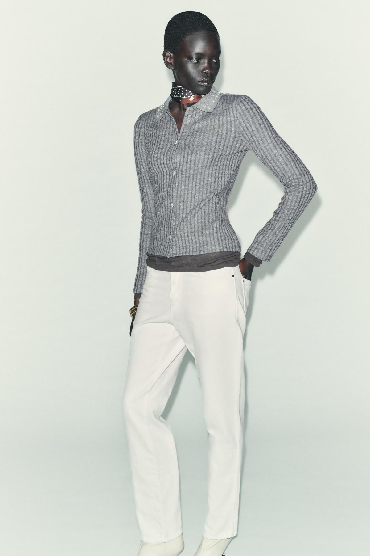 자라 주얼카라 테크니컬 컷아웃 가디건 8779/653 GREY MARL - 상세 이미지 2