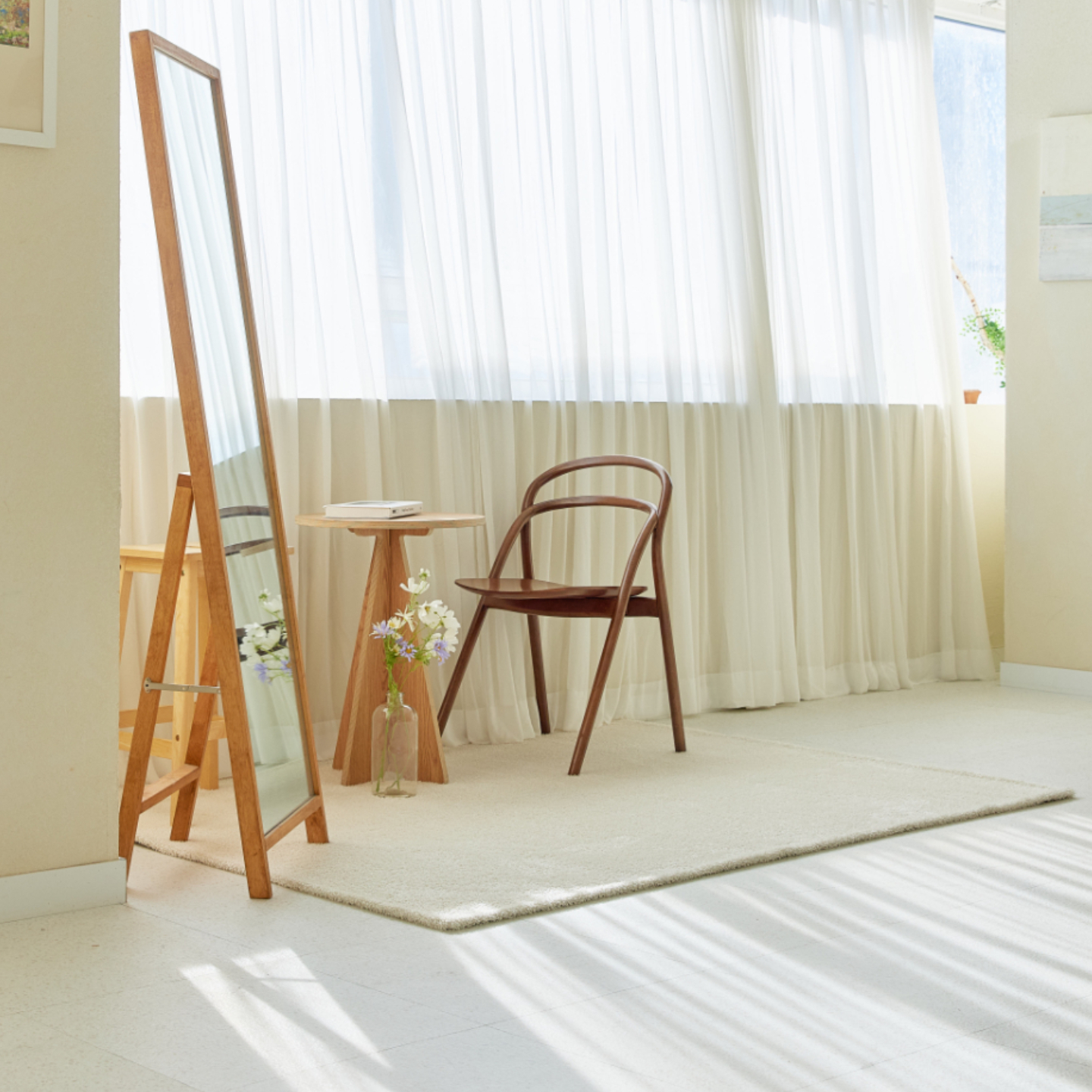 먼지없는 워셔블 장모 온감 러그 대형 거실 침실 원룸 실루엣 크림, 원형 200