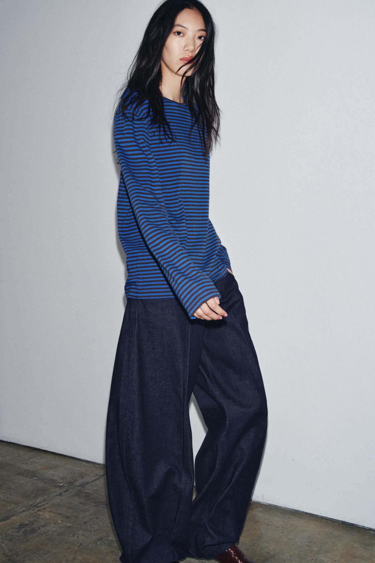 자라 스트라이프 레귤러핏 라운드넥 긴팔 티셔츠 4424/725 BROWN-BLUE - 상세 이미지 2