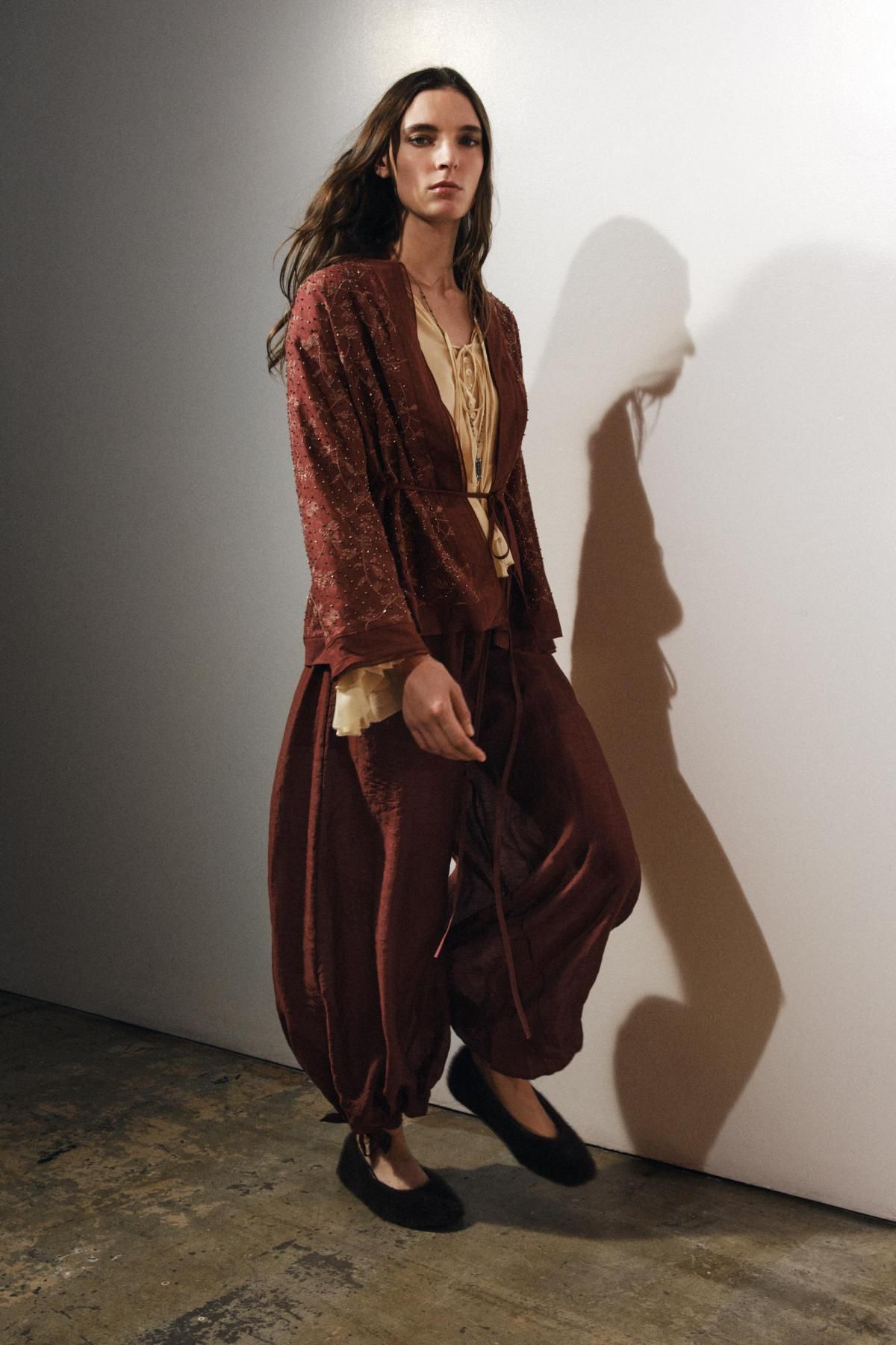 자라 에스닉 자수 린넨블렌드 기모노 재킷 2731/260 LIGHT BURGUNDY - 상세 이미지 2