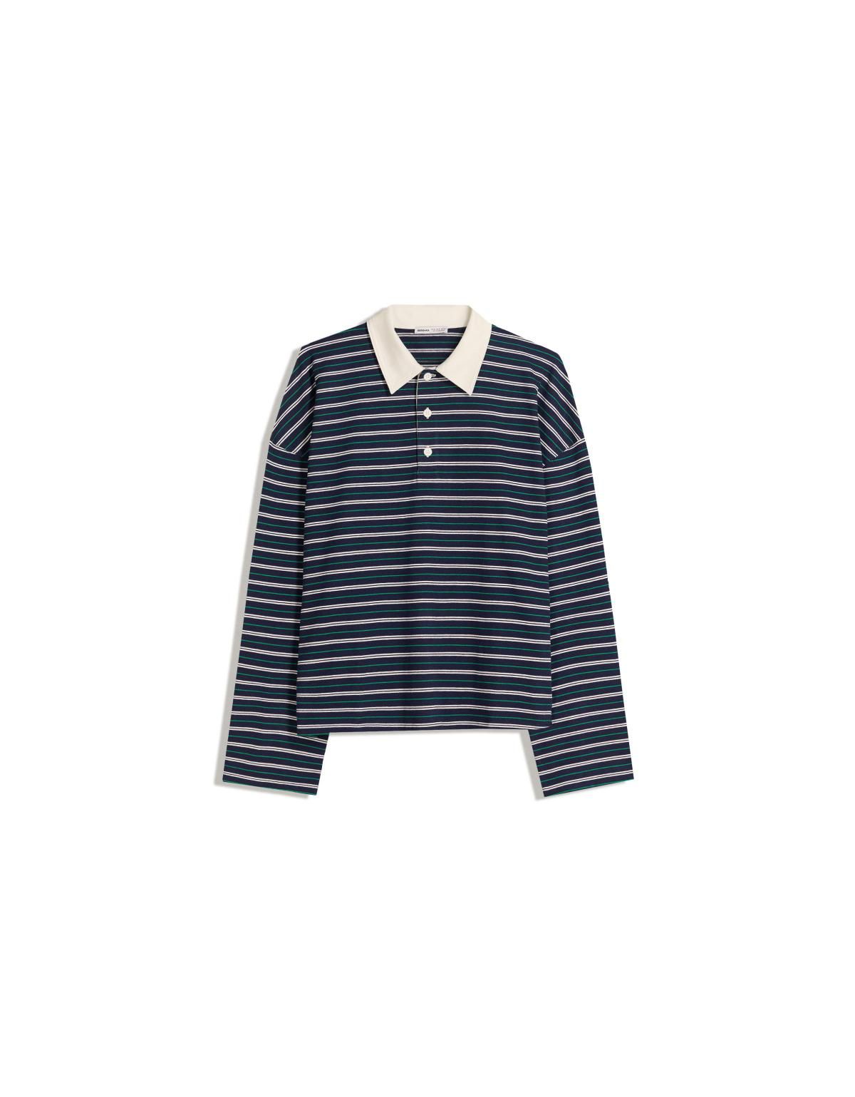 버쉬카 스트라이프 폴로 칼라 긴팔 티셔츠 7608/443 NAVY - 상세 이미지 3