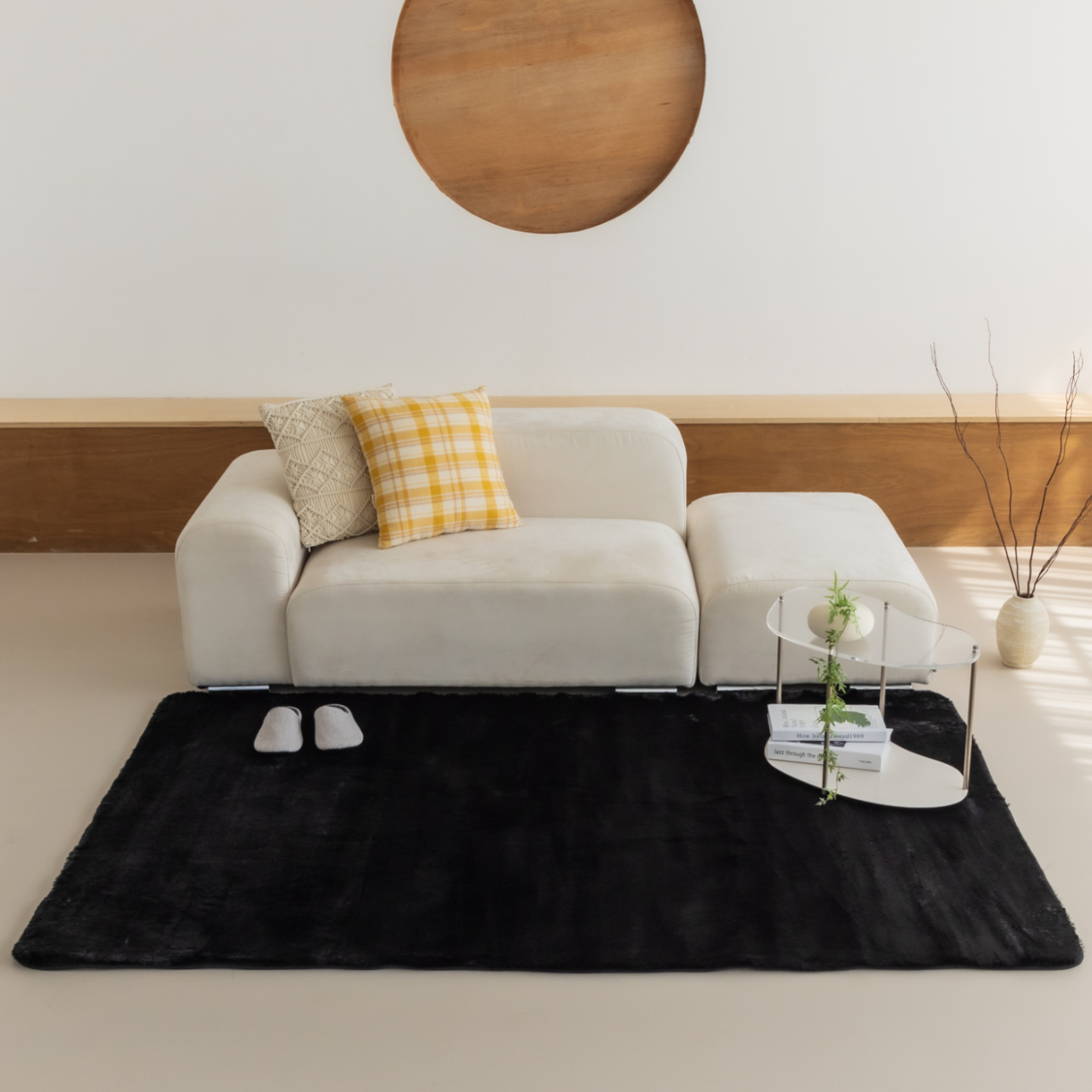 먼지없는 워셔블 장모 온감 러그 대형 거실 침실 원룸 에코퍼 블랙, 원형 100