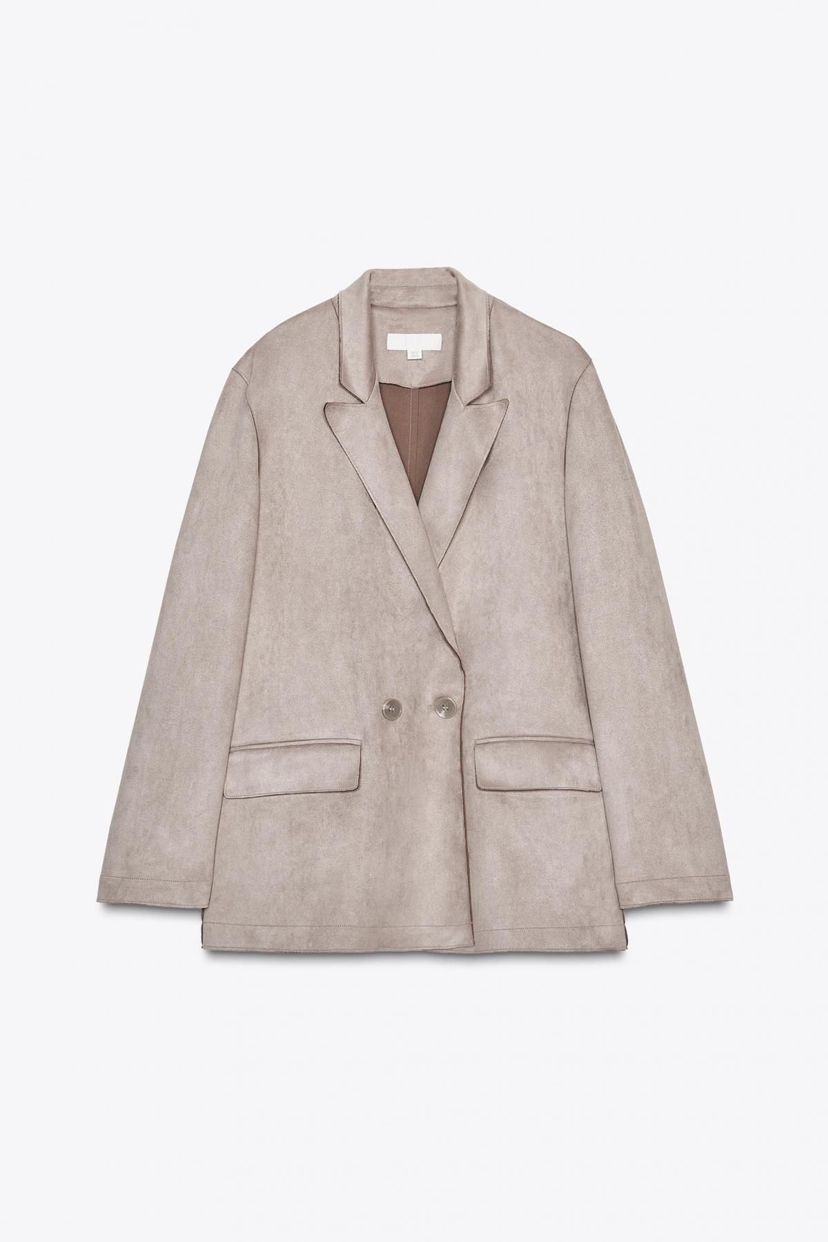자라 테크니컬 페이크 스웨이드 더블버튼 테일러드 재킷 3046/271 BROWN / TAUPE - 메인 이미지