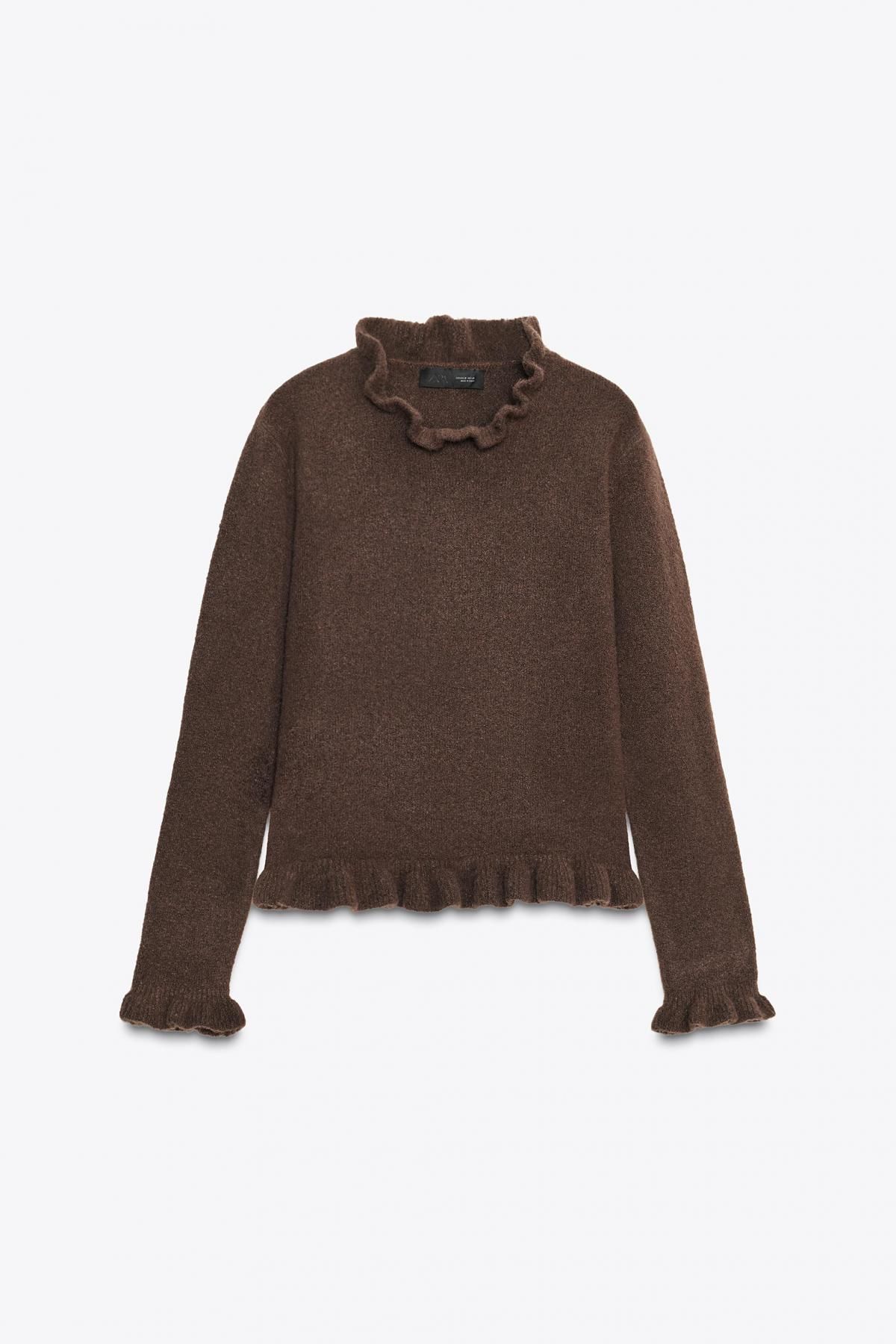 자라 브라운 러플 라운드넥 니트 스웨터 2756/132 BROWN - 상품 이미지