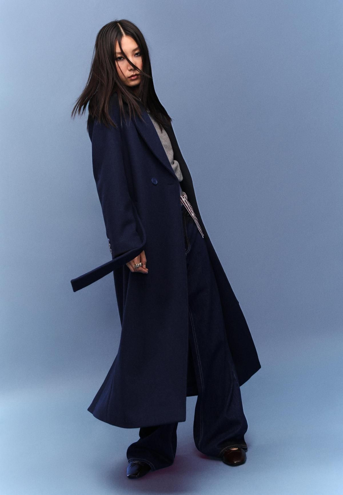 스트라디바리우스 테크니컬 더블브레스트 벨트 롱 코트 8639/827 DARK BLUE - 상세 이미지 5
