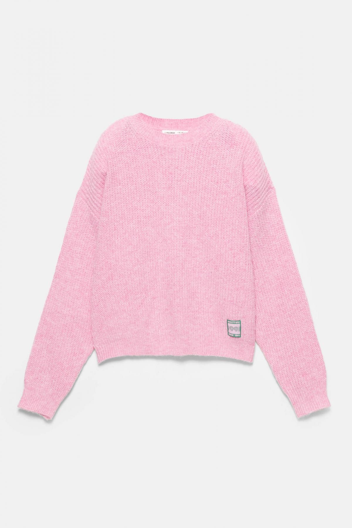 풀앤베어 소프트 라운드넥 라벨 펄 니트 스웨터 7550/336 PINK MARL - 상품 이미지