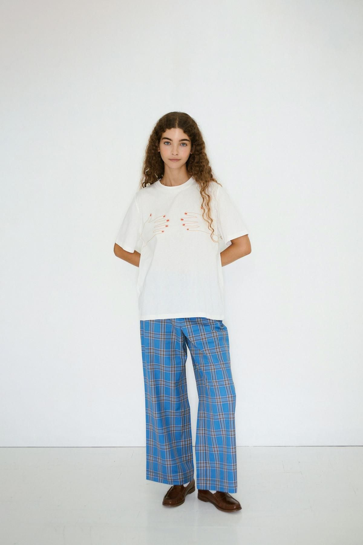 타이니코튼 페트롤 블루 체크 와이드 팬츠 AW25-626R18 ONE COLOR - 상세 이미지 3