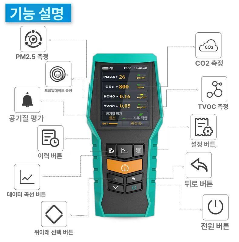 TVOC 측정기 포름알데히드 감지기 장치 검출기 테스터 126S - 상세 이미지 5