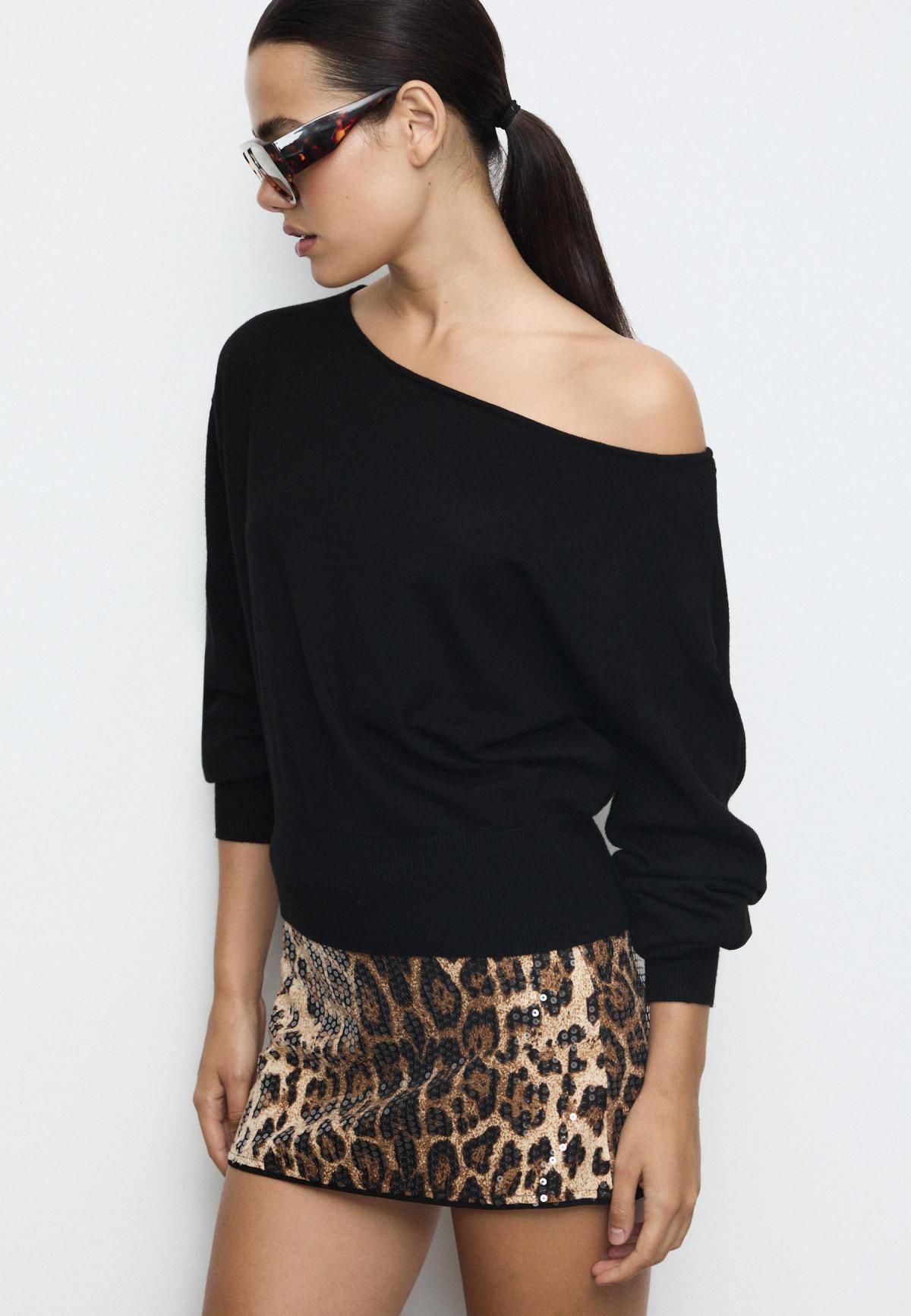 스트라디바리우스 시퀸 레오파드 프린트 미니 스커트 팬츠 8412/975 BEIGE - 상세 이미지 5