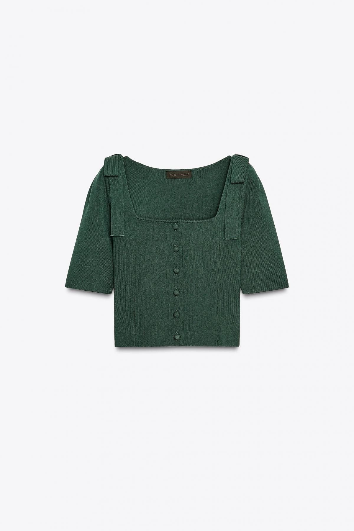 자라 데일리 스퀘어넥 숄더타이 버튼 가디건 4192/158 GREEN - 메인 이미지