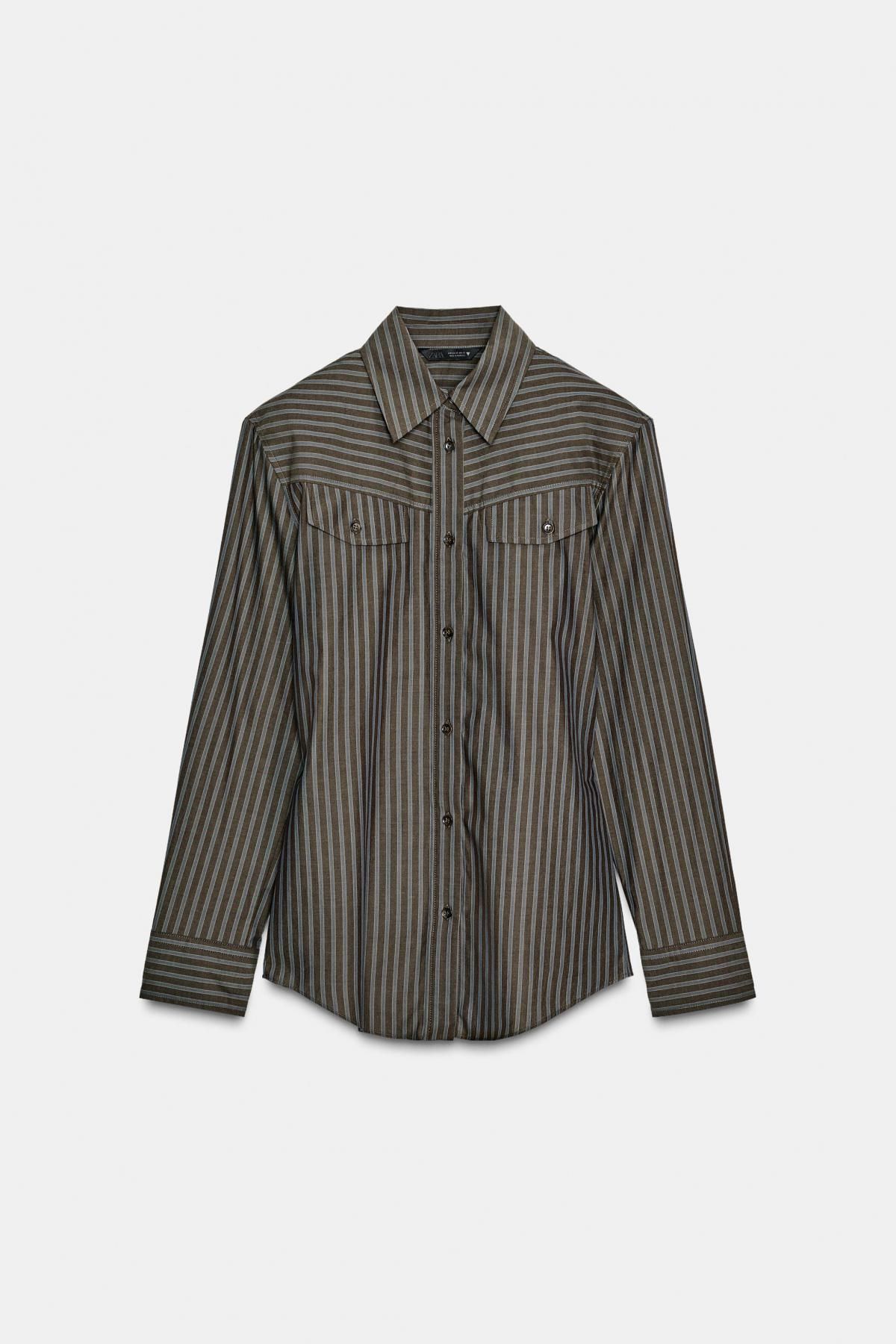 자라 클래식 스트라이프 테크니컬 포플린 긴팔 셔츠 8875/253 BROWN-BLUE - 메인 이미지