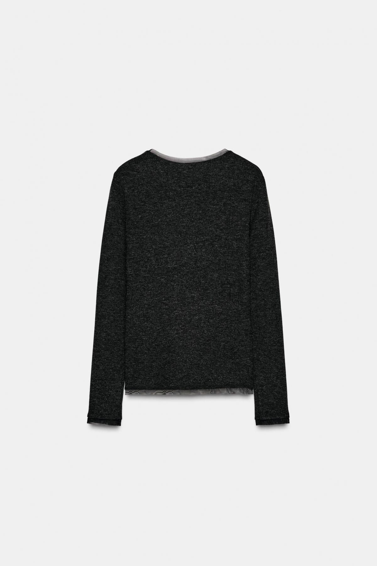 자라 슬림핏 라운드넥 튤 트리밍 긴팔 티셔츠 5070/638 DARK GREY - 상세 이미지 5