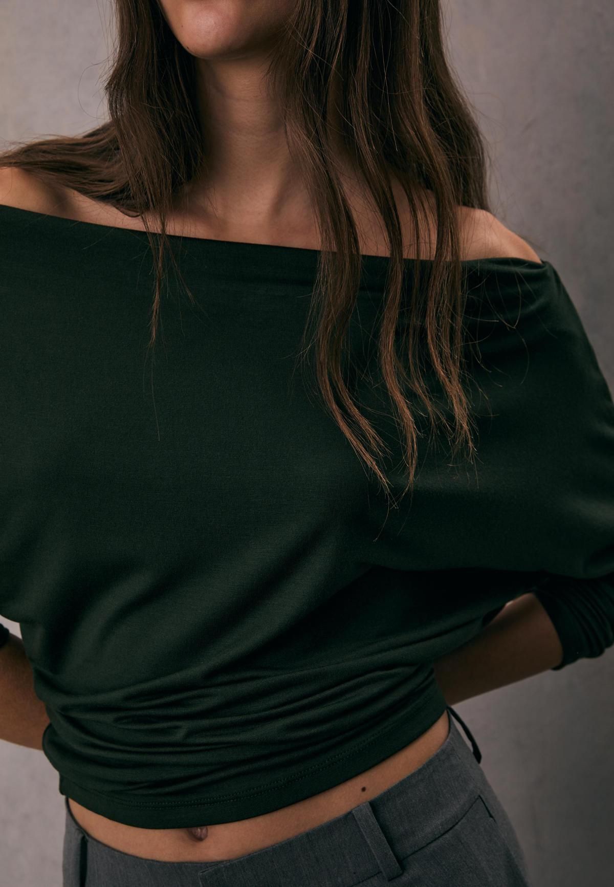 스트라디바리우스 모달블렌드 비대칭 롱슬리브 티셔츠 6681/966 GREEN - 상세 이미지 5