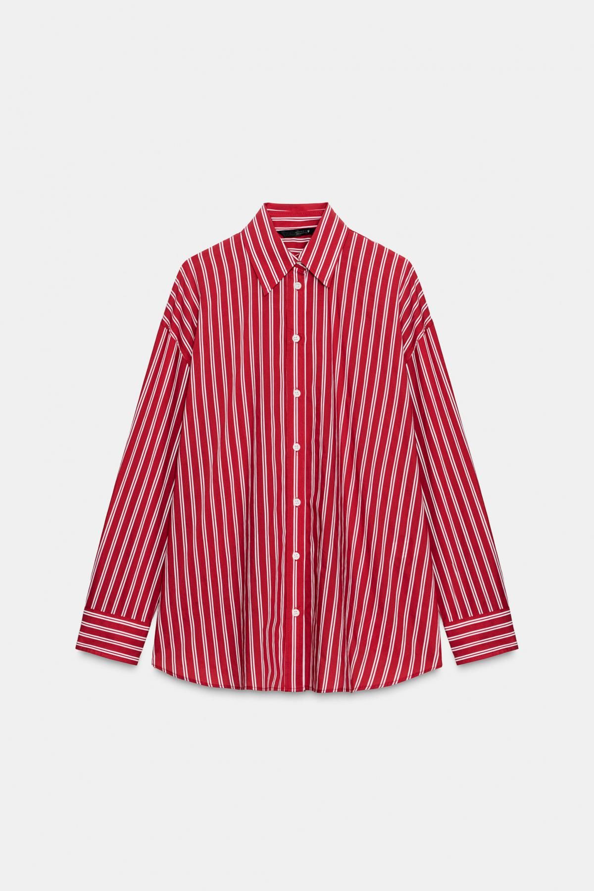 자라 오버사이즈 스트라이프 포플린 긴팔 셔츠 8823/531 RED / WHITE - 상품 이미지
