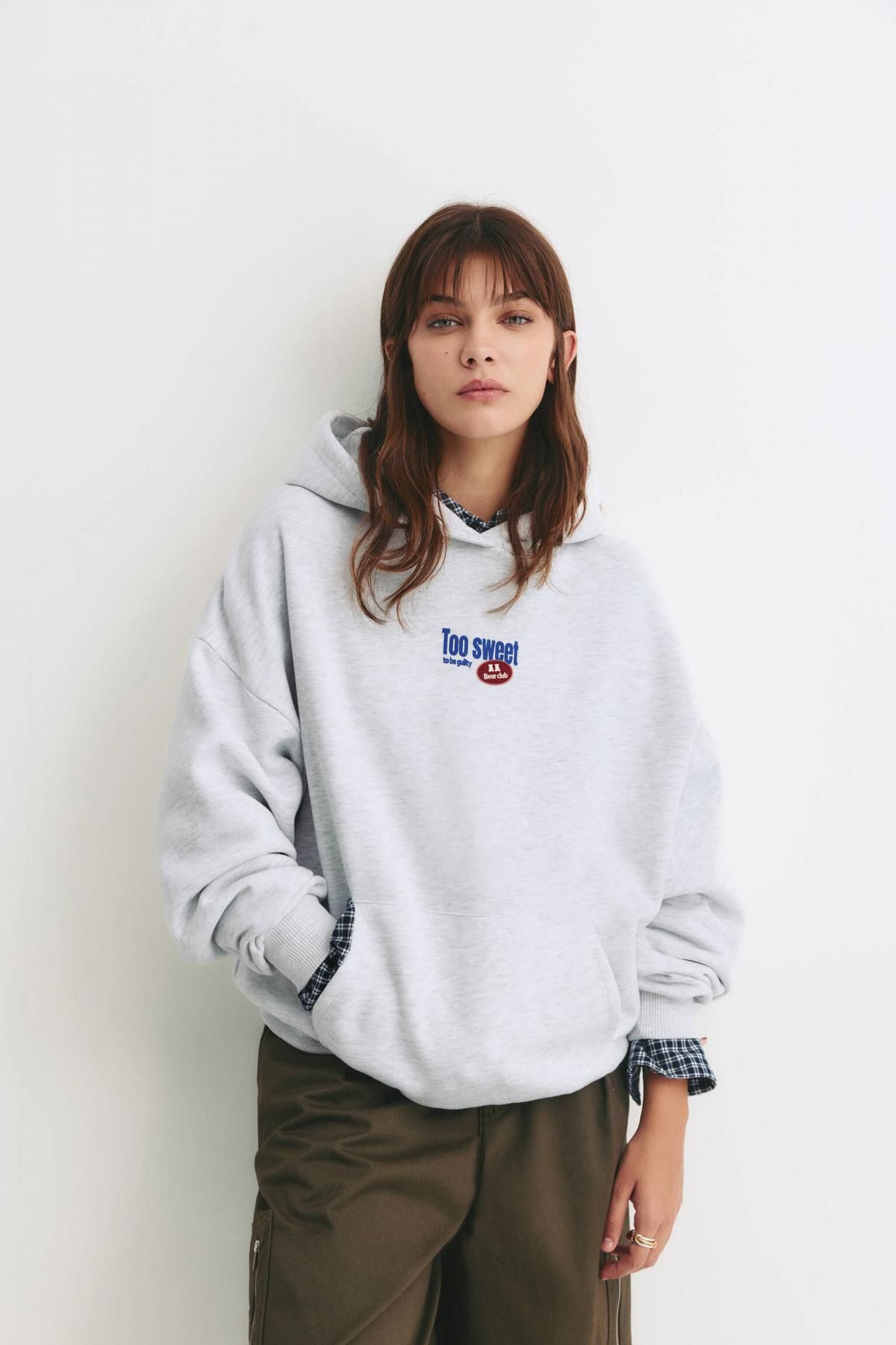 풀앤베어 오버핏 베어 그래픽 코튼블렌드 그레이 후드티 7560/362 GREY MARL - 상세 이미지 2