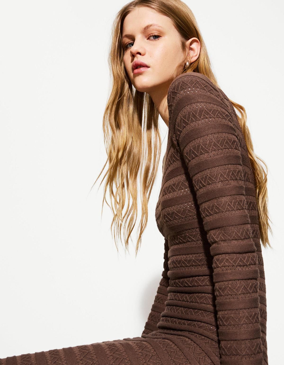 버쉬카 데일리 텍스처 미디 원피스 0641/376 BROWN - 상세 이미지 5