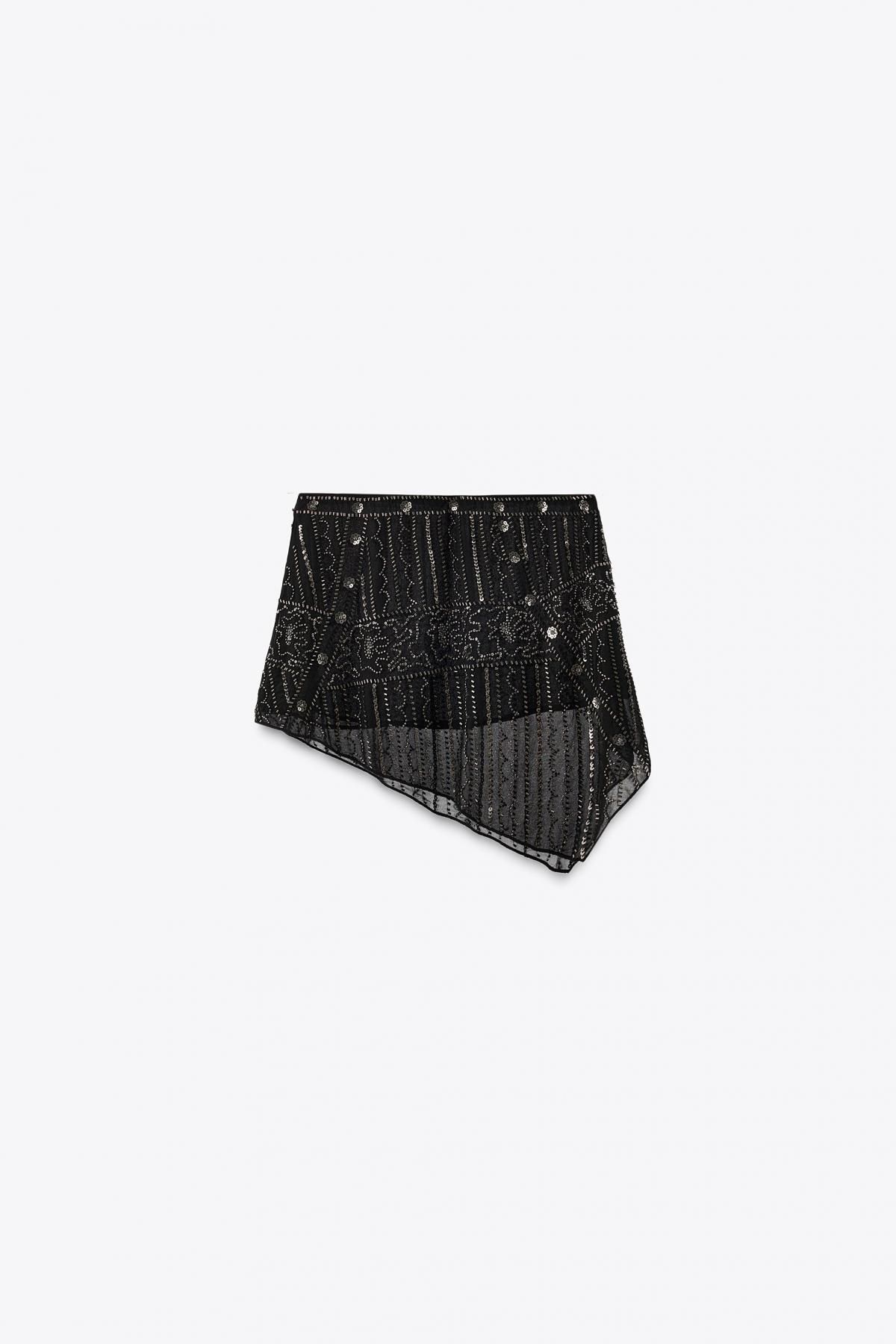자라 비즈 자수 미드웨이스트 언밸런스 미니 스커트 5063/828 BLACK - 상세 이미지 5
