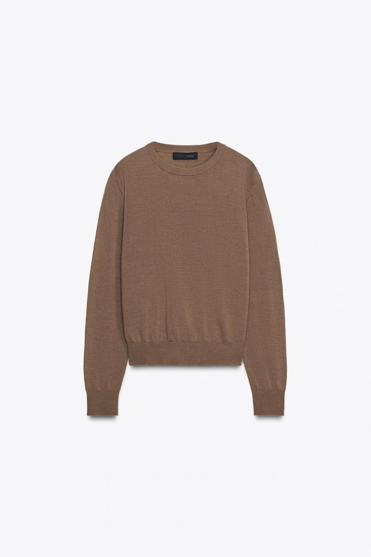 자라 100 울 베이직 라운드넥 니트 스웨터 9598/121 LIGHT BROWN - 상품 이미지