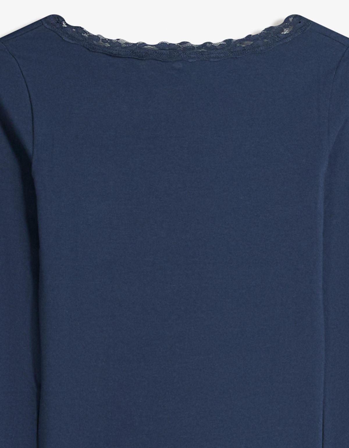 버쉬카 레이스 디테일 네이비 긴팔 티셔츠 7803/443 NAVY - 상세 이미지 5