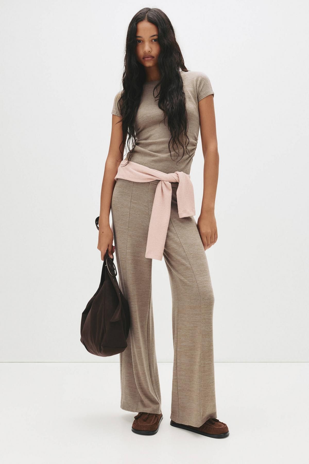 풀앤베어 소프트 밴딩 하이웨스트 와이드 팬츠 7674/366 BROWN - 상세 이미지 2