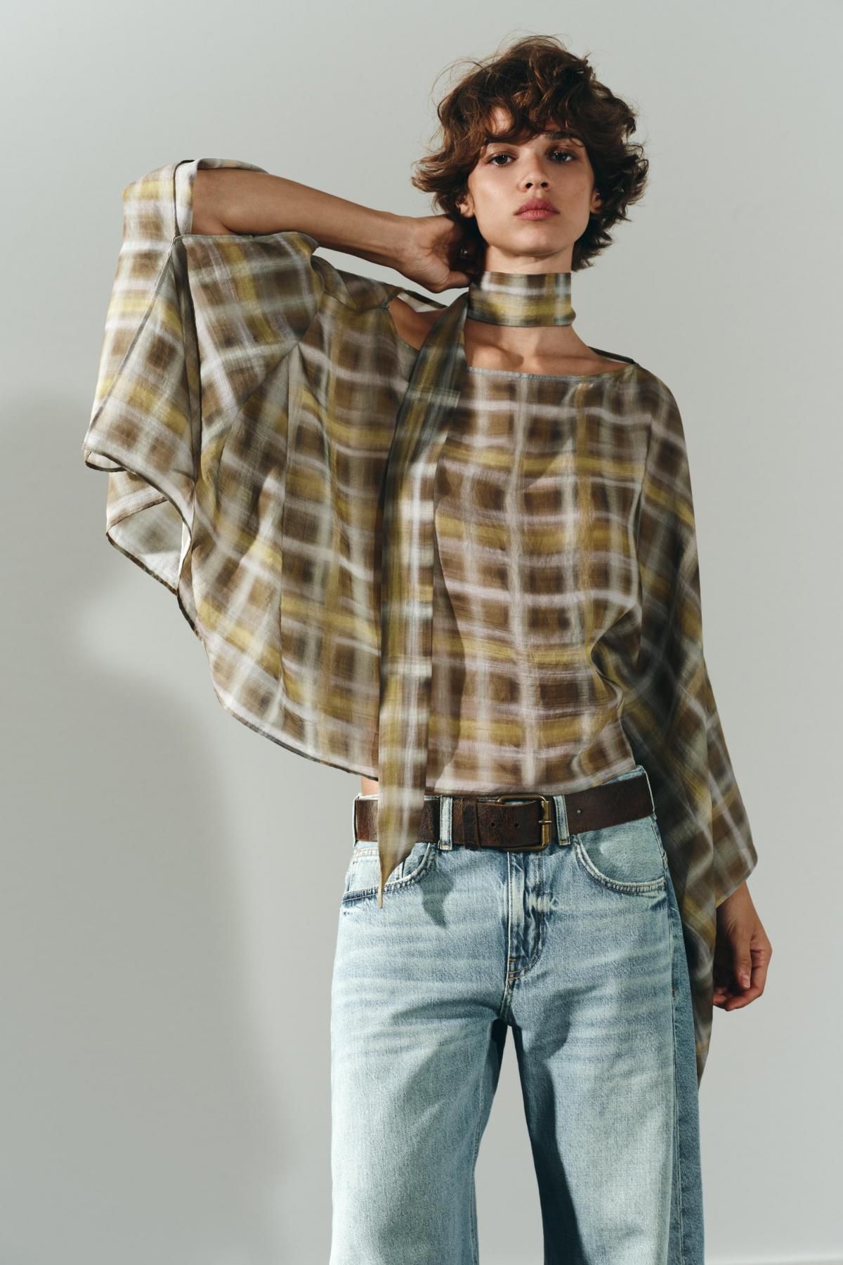 자라 체크 패턴 멀티컬러 스카프 케이프 2010/819 KHAKI - 상세 이미지 3