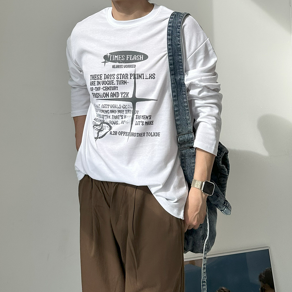 남작 긴팔티 박스핏 오버핏 레터링 나명 스트릿 남자 티셔츠 - 상세 이미지 4