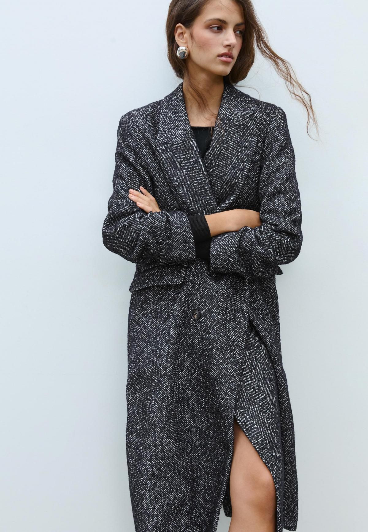 스트라디바리우스 오버사이즈 헤링본 더블 코트 8601/766 BLACK - 상세 이미지 4