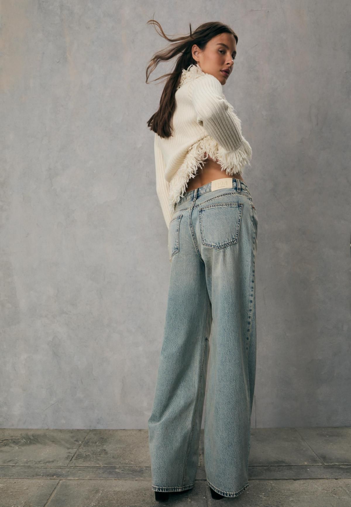 스트라디바리우스 와이드핏 하이웨이스트 릴랙스드 스트레이트 청바지 4893/243 OVERDYED BLUE DENIM - 상세 이미지 5