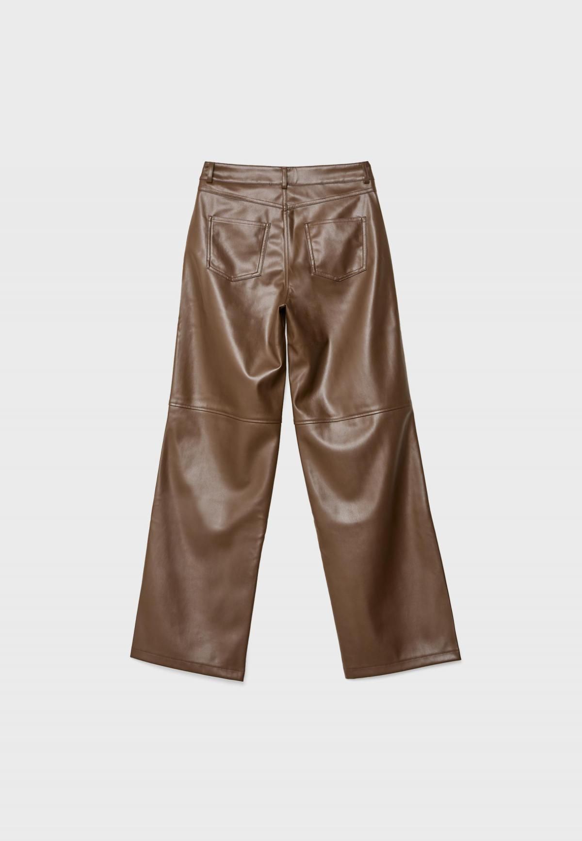 스트라디바리우스 페이크레더 스트레이트핏 슬랙스 팬츠 4565/872 BROWN - 상세 이미지 3