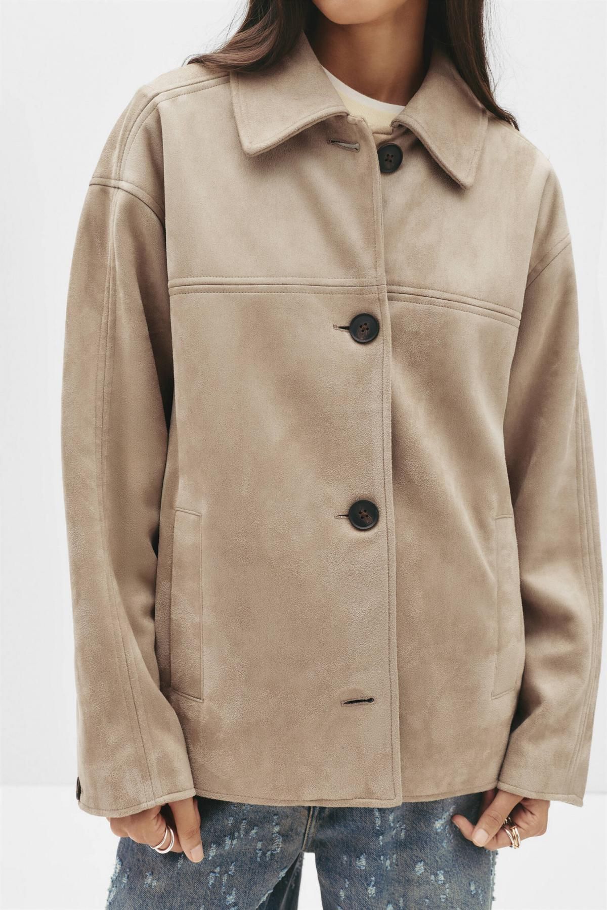 풀앤베어 테크니컬 레더 이펙트 베이지 재킷 7700/389 BEIGE - 상세 이미지 4