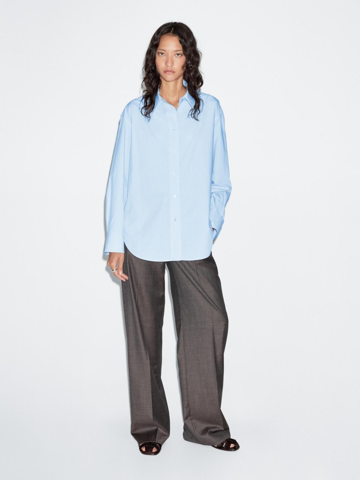 마시모두띠 베이직 오버핏 100 코튼 포플린 긴팔 셔츠 5111/911 LIGHT BLUE - 상세 이미지 2